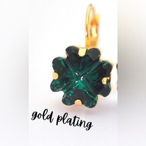 Lucky Charm Swarovski Crystal Emerald Shamrock - 14MM on Gold Plated Leverbacks